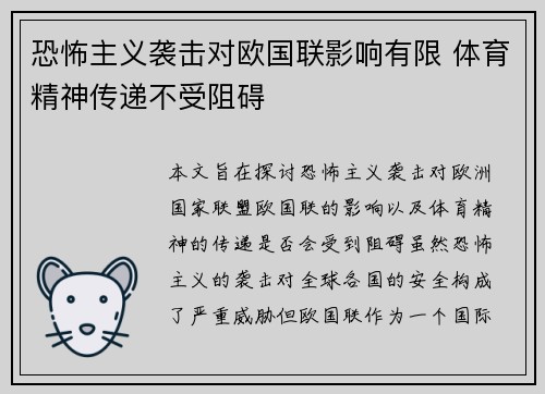 恐怖主义袭击对欧国联影响有限 体育精神传递不受阻碍