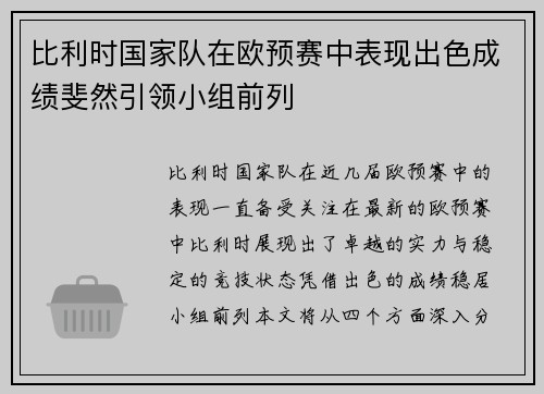 比利时国家队在欧预赛中表现出色成绩斐然引领小组前列